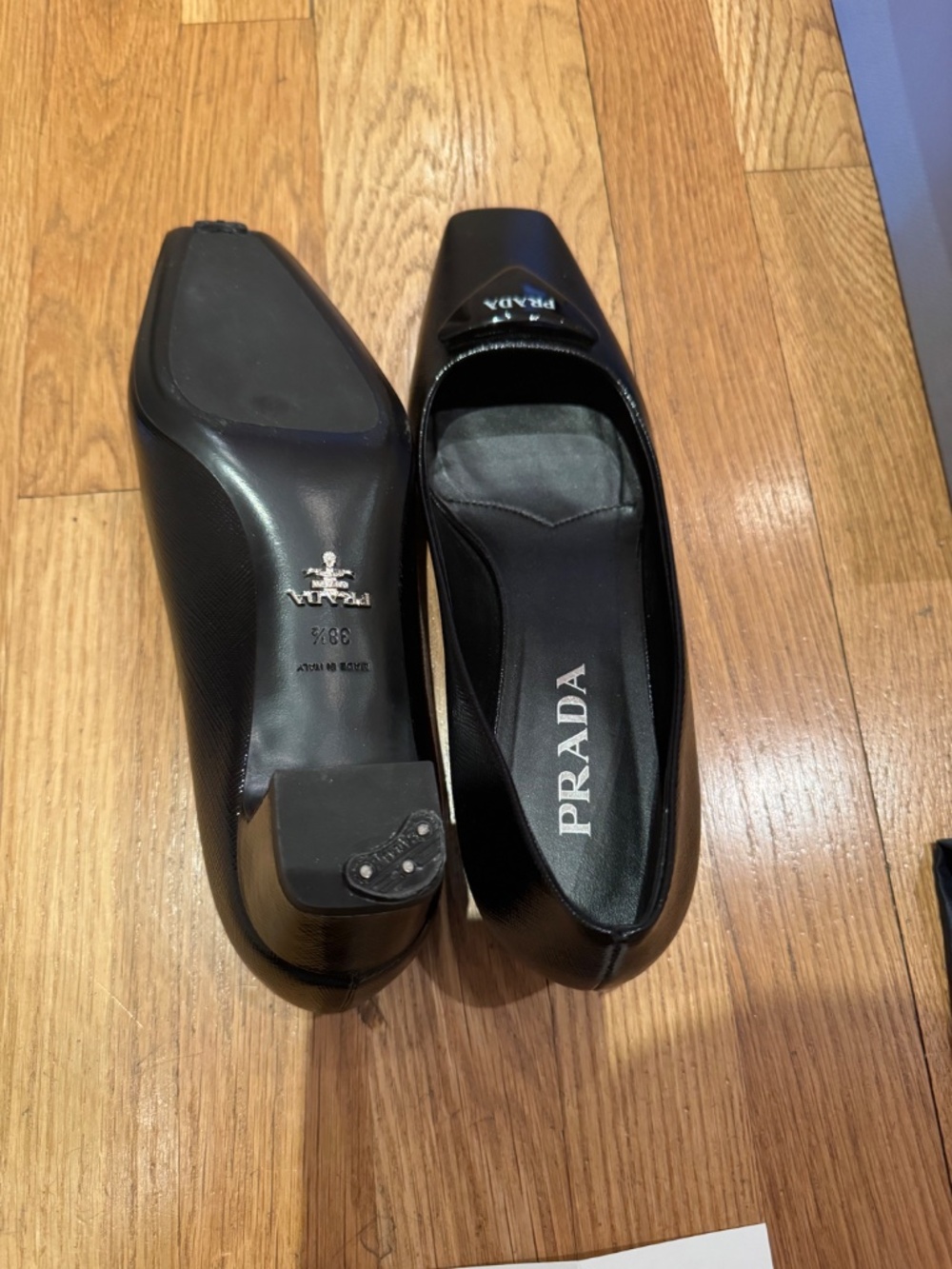 PRADA - Saffiano Leather - Triangle Logo Low Heel Pumps - Black - Picture 6 of 8
